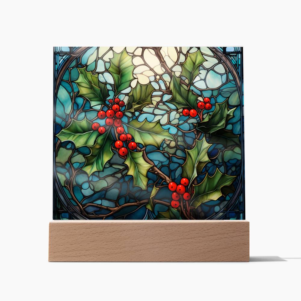 Christmas Stained Glass Design 035 - Square Acrylic Plaque