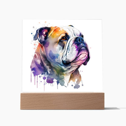 Bulldog (Watercolor) 03 - Square Acrylic Plaque