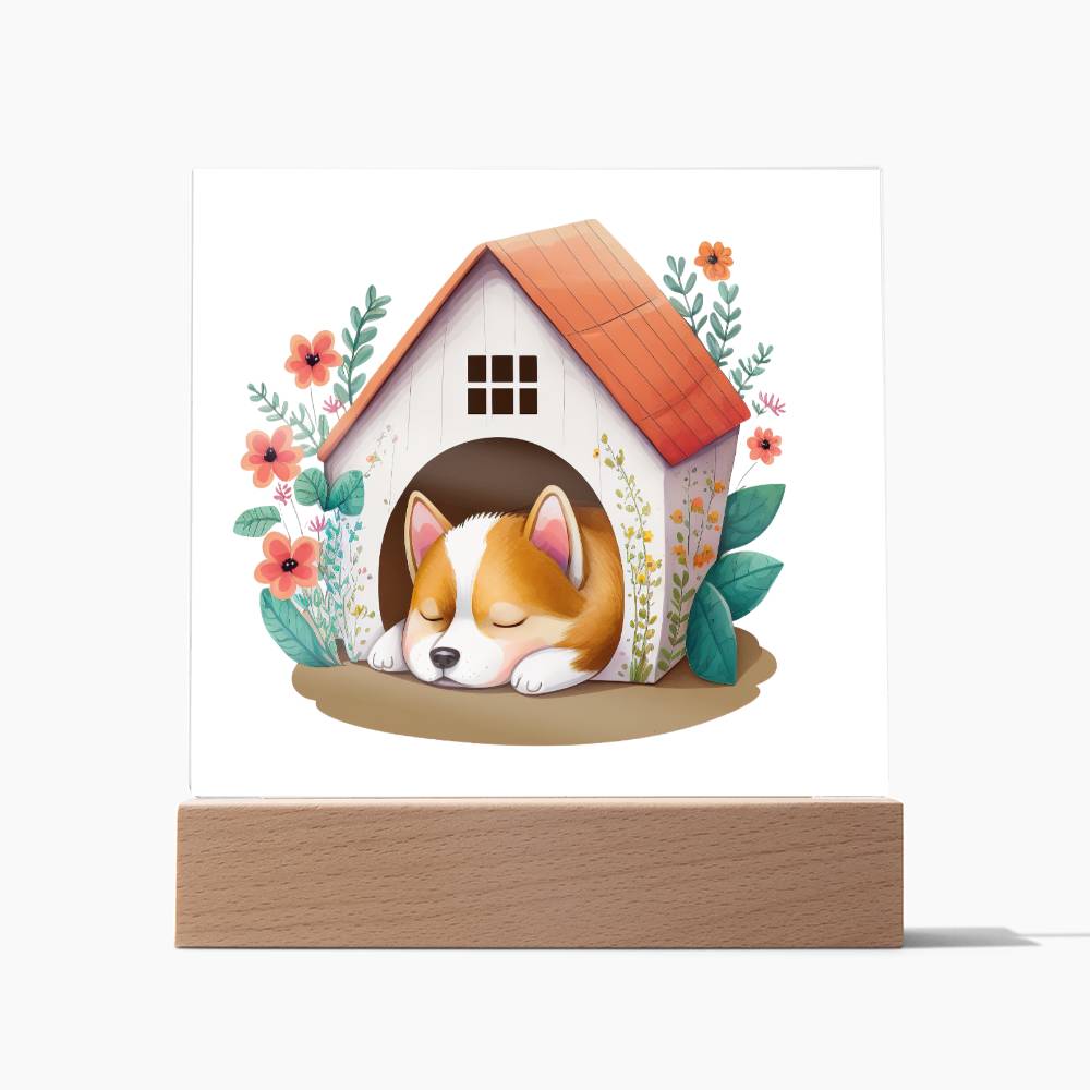 Dog Sleeping (Watercolor) 06 - Square Acrylic Plaque