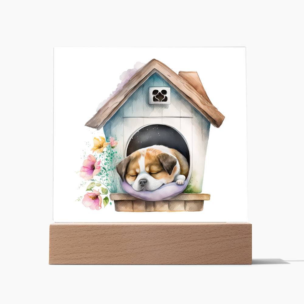 Dog Sleeping (Watercolor) 07 - Square Acrylic Plaque
