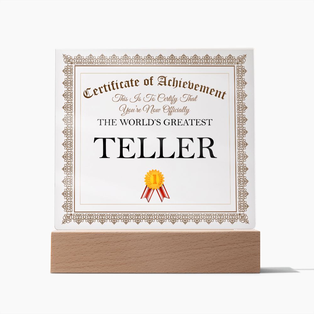World's Greatest Teller - Square Acrylic Plaque