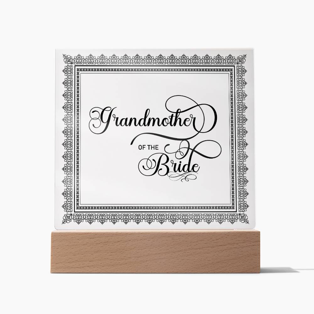 Grandmother of the Bride (Black) - Square Acrylic Plaque