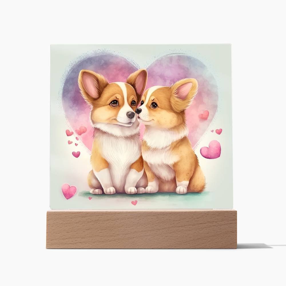 Cute Dogs In Love (Watercolor) 03 - Square Acrylic Plaque
