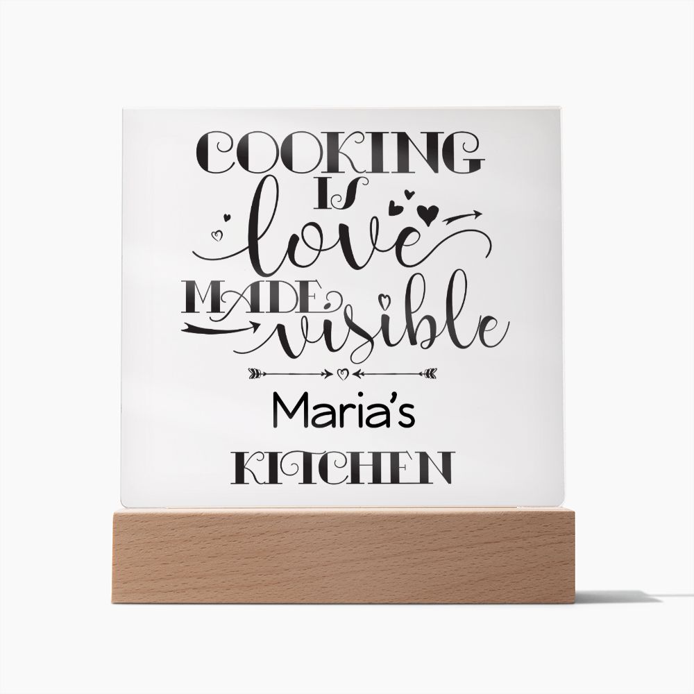 Maria's Kitchen - Cooking Is Love - Square Acrylic Plaque