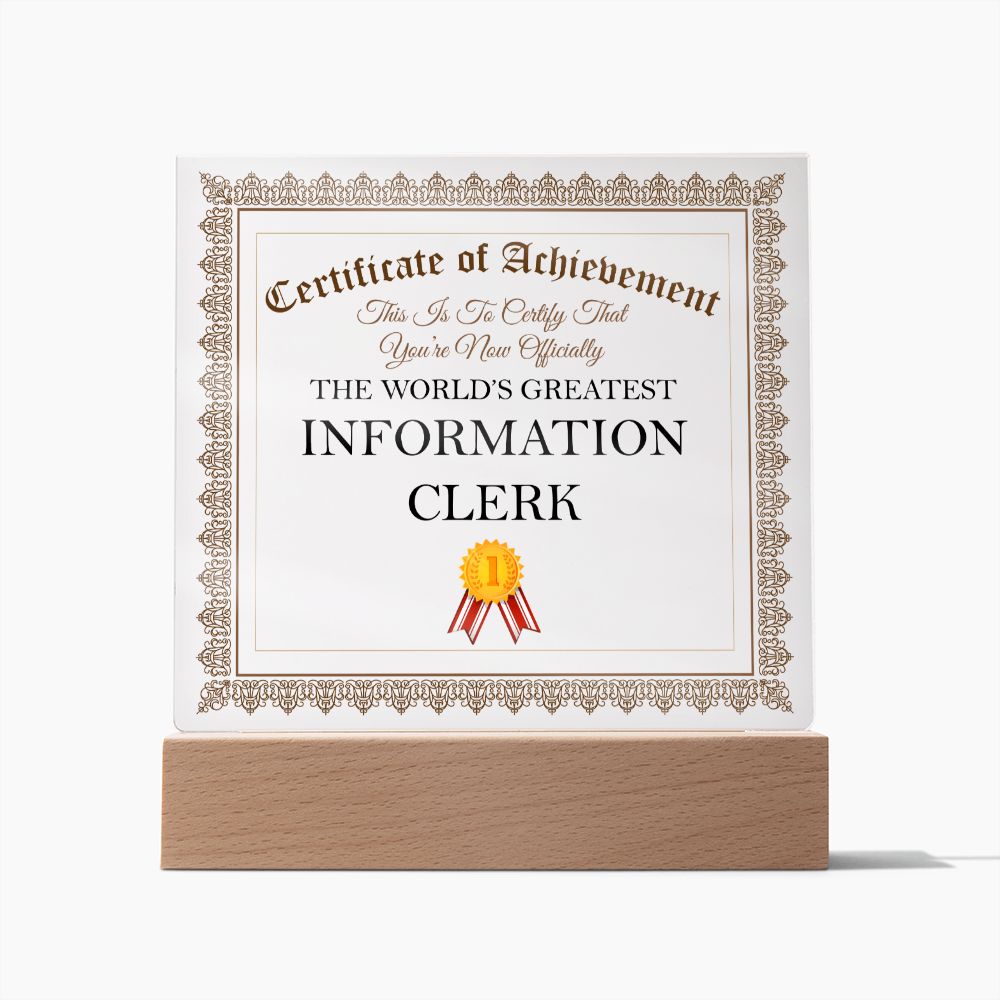 World's Greatest Information Clerk - Square Acrylic Plaque