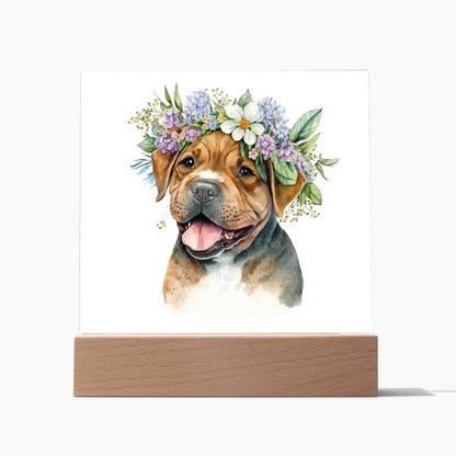 Dog And Spring Flowers (Watercolor) 04 - Square Acrylic Plaque