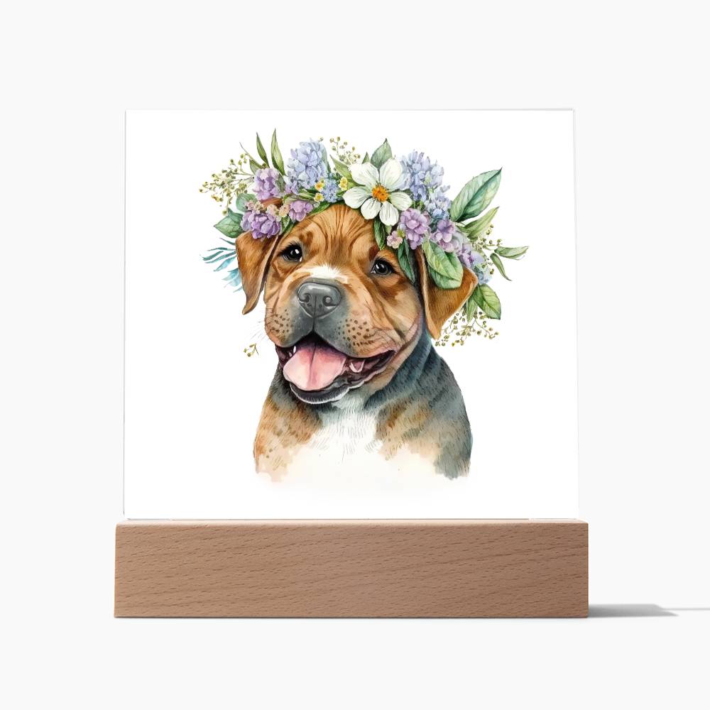 Dog And Spring Flowers (Watercolor) 04 - Square Acrylic Plaque