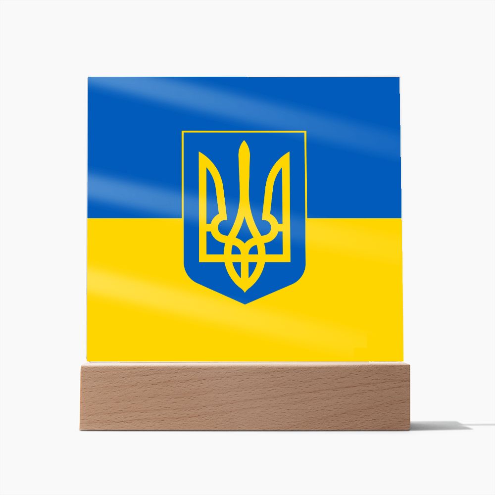 Tryzub And Flag Of Ukraine - Square Acrylic Plaque