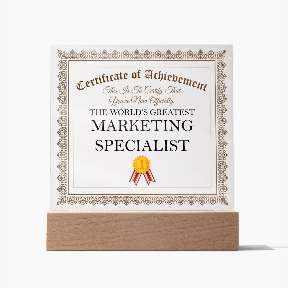 World's Greatest Marketing Specialist - Square Acrylic Plaque