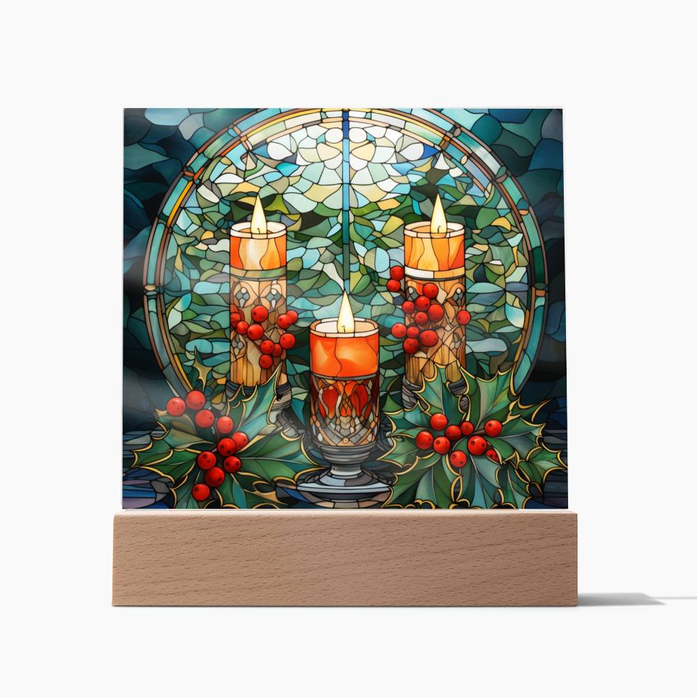 Christmas Stained Glass Design 021 - Square Acrylic Plaque