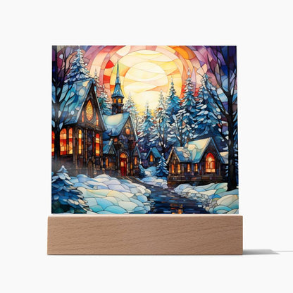 Christmas Stained Glass Design 024 - Square Acrylic Plaque