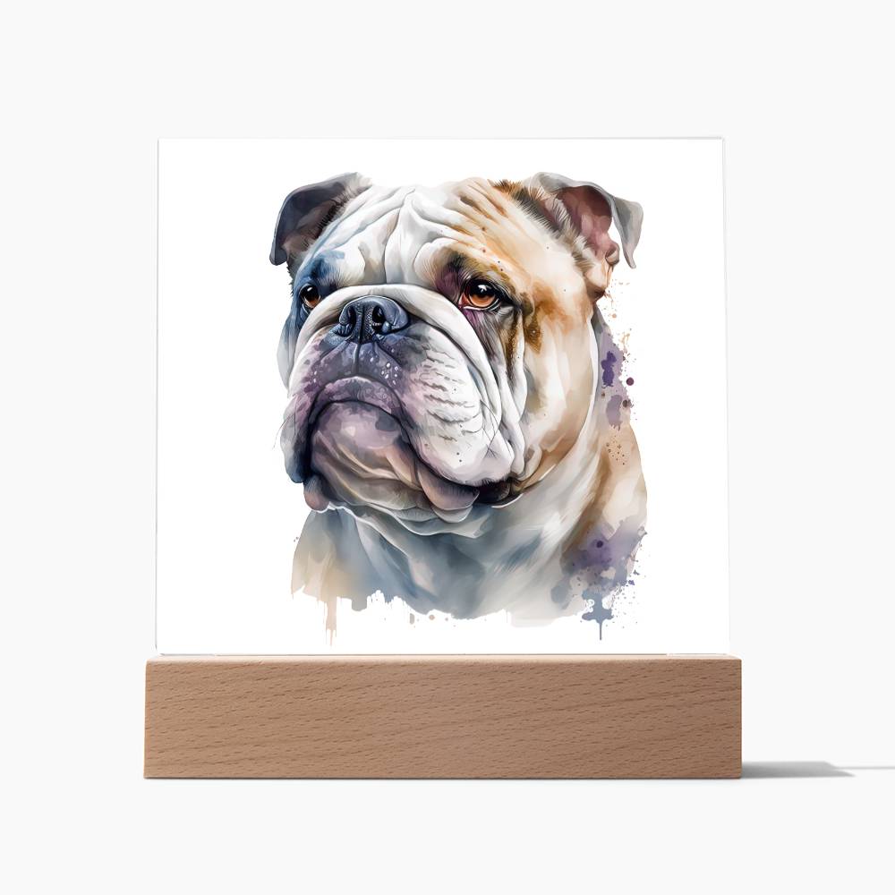Bulldog (Watercolor) 02 - Square Acrylic Plaque