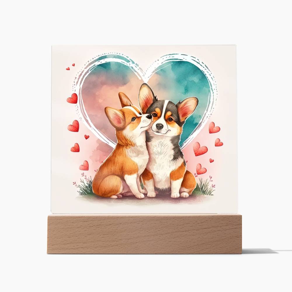 Cute Dogs In Love (Watercolor) 02 - Square Acrylic Plaque