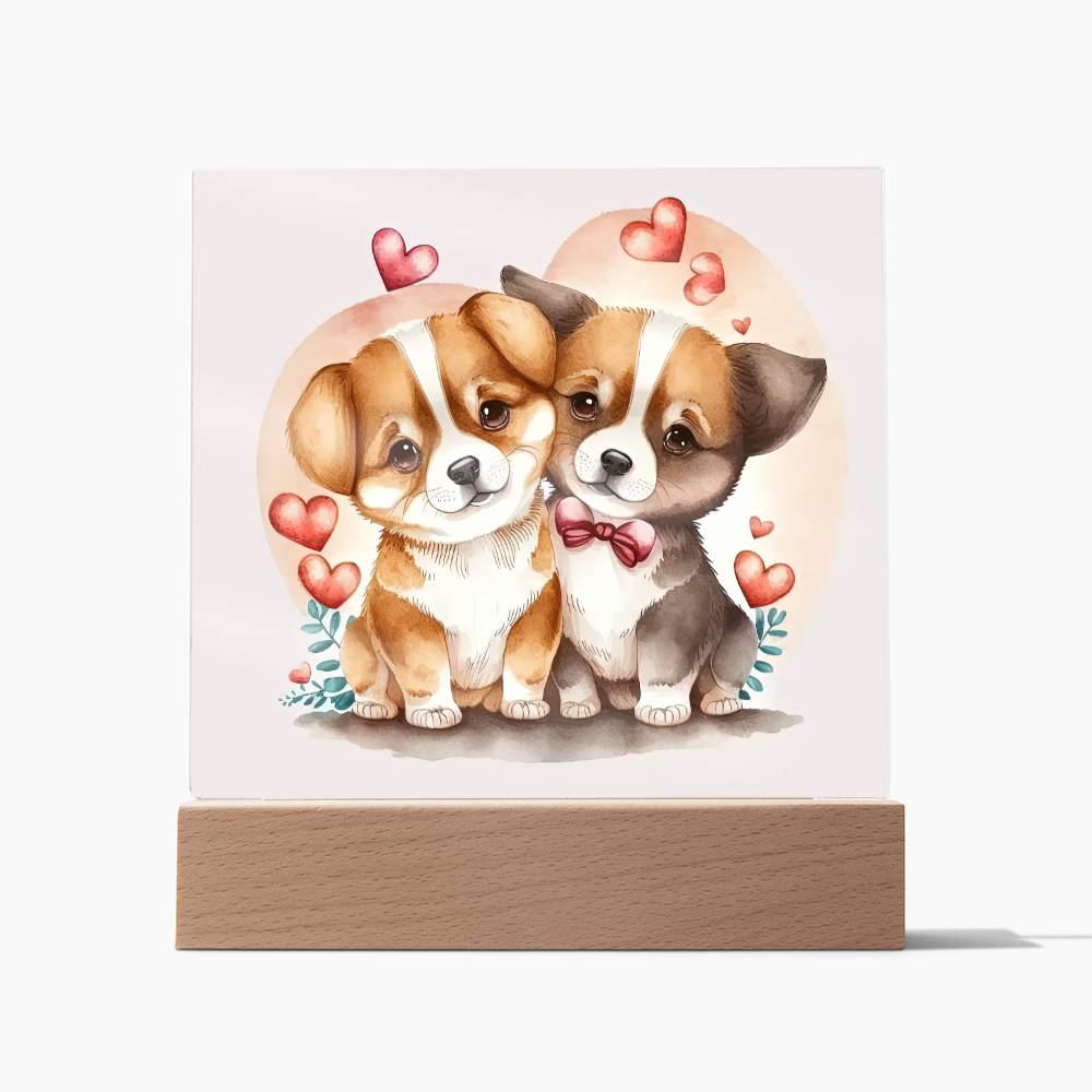 Cute Dogs In Love (Watercolor) 09 - Square Acrylic Plaque