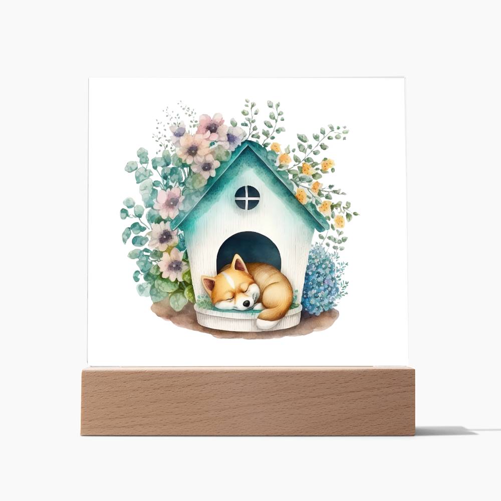 Dog Sleeping (Watercolor) 03 - Square Acrylic Plaque
