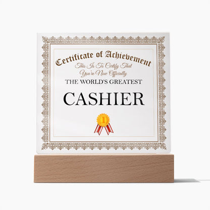World's Greatest Cashier - Square Acrylic Plaque