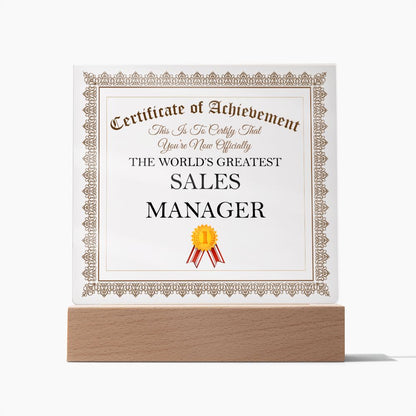 World's Greatest Sales Manager - Square Acrylic Plaque