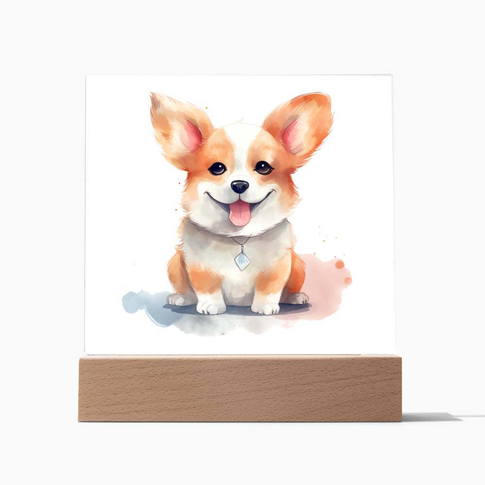 Corgi (Watercolor) 03 - Square Acrylic Plaque