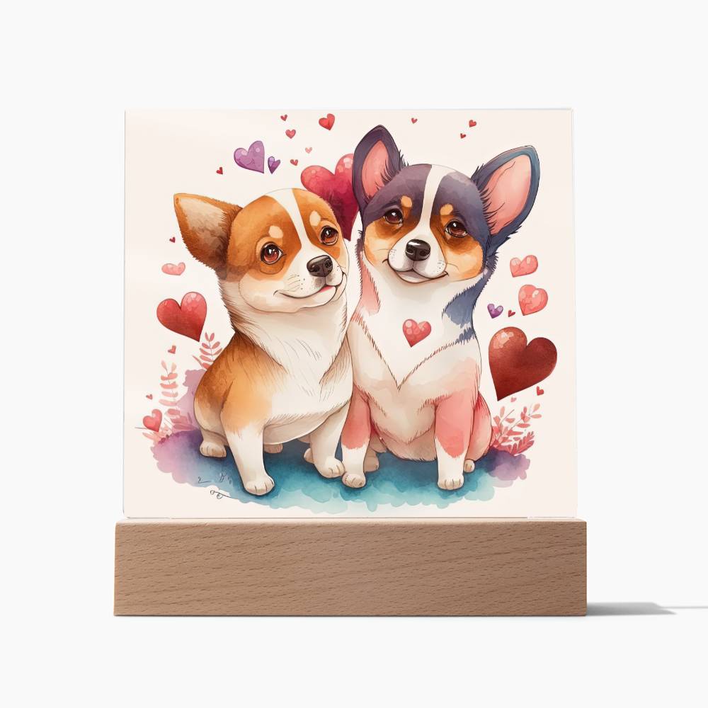 Cute Dogs In Love (Watercolor) 12 - Square Acrylic Plaque