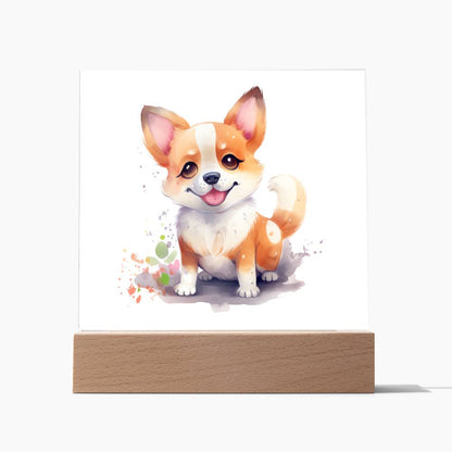 Corgi (Watercolor) 04 - Square Acrylic Plaque
