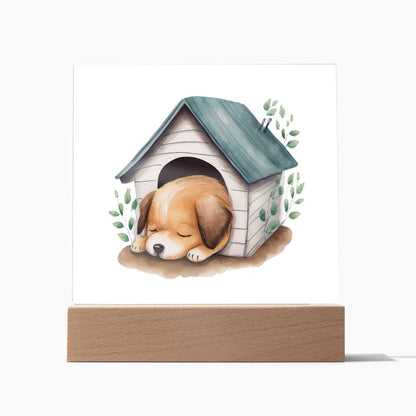 Dog Sleeping (Watercolor) 01 - Square Acrylic Plaque