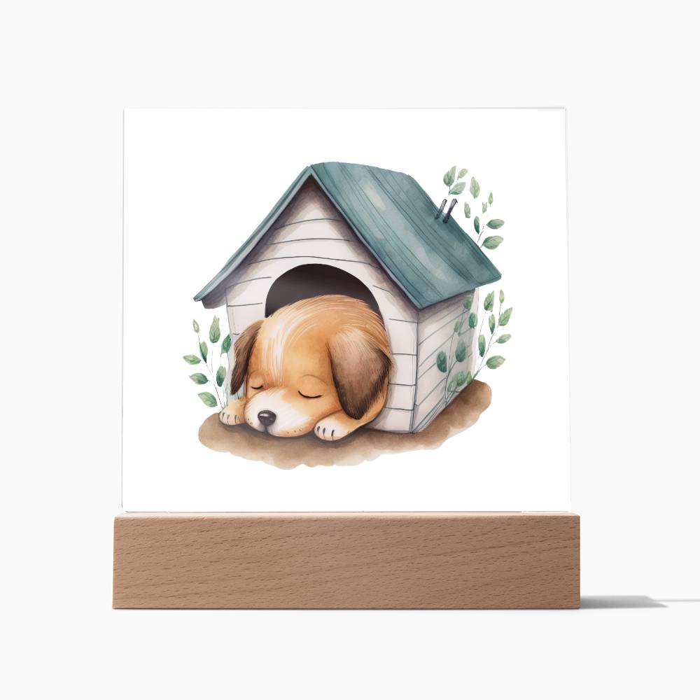 Dog Sleeping (Watercolor) 01 - Square Acrylic Plaque