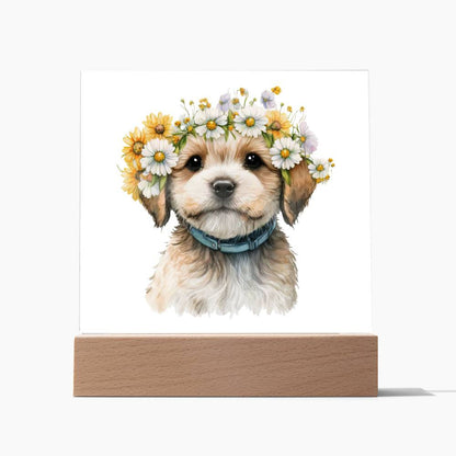 Dog And Spring Flowers (Watercolor) 10 - Square Acrylic Plaque