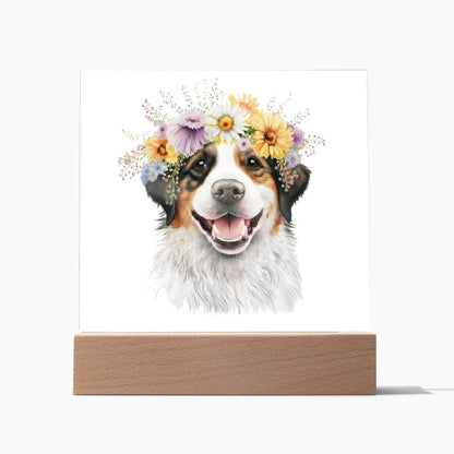 Dog And Spring Flowers (Watercolor) 09 - Square Acrylic Plaque