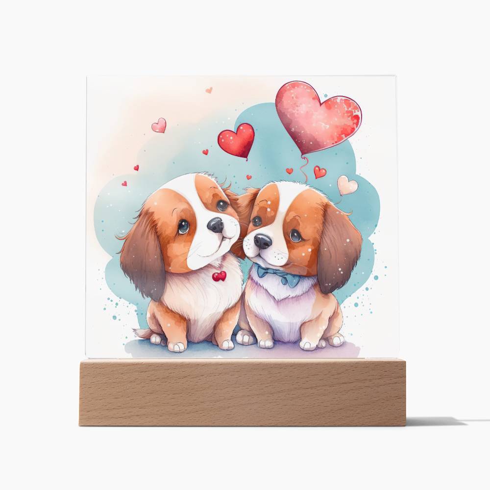 Cute Dogs In Love (Watercolor) 07 - Square Acrylic Plaque