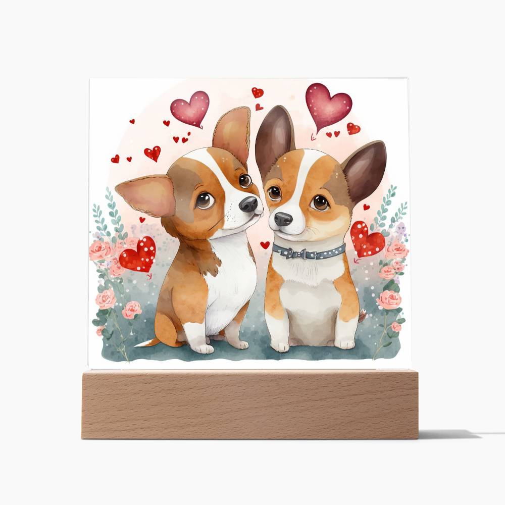 Cute Dogs In Love (Watercolor) 11 - Square Acrylic Plaque