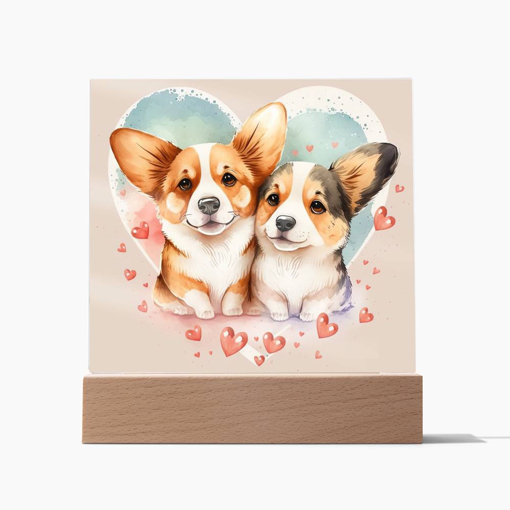 Cute Dogs In Love (Watercolor) 04 - Square Acrylic Plaque
