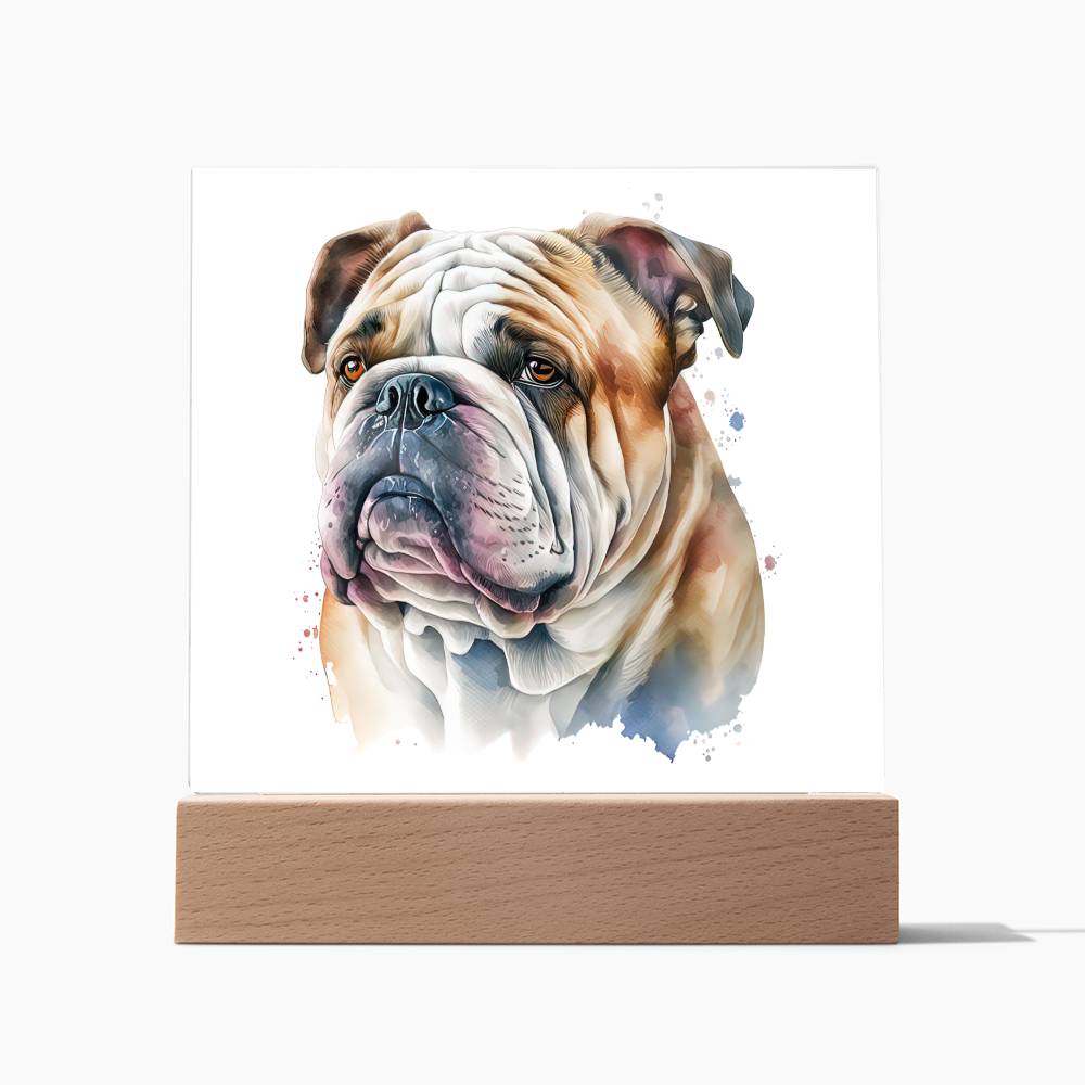 Bulldog (Watercolor) 04 - Square Acrylic Plaque