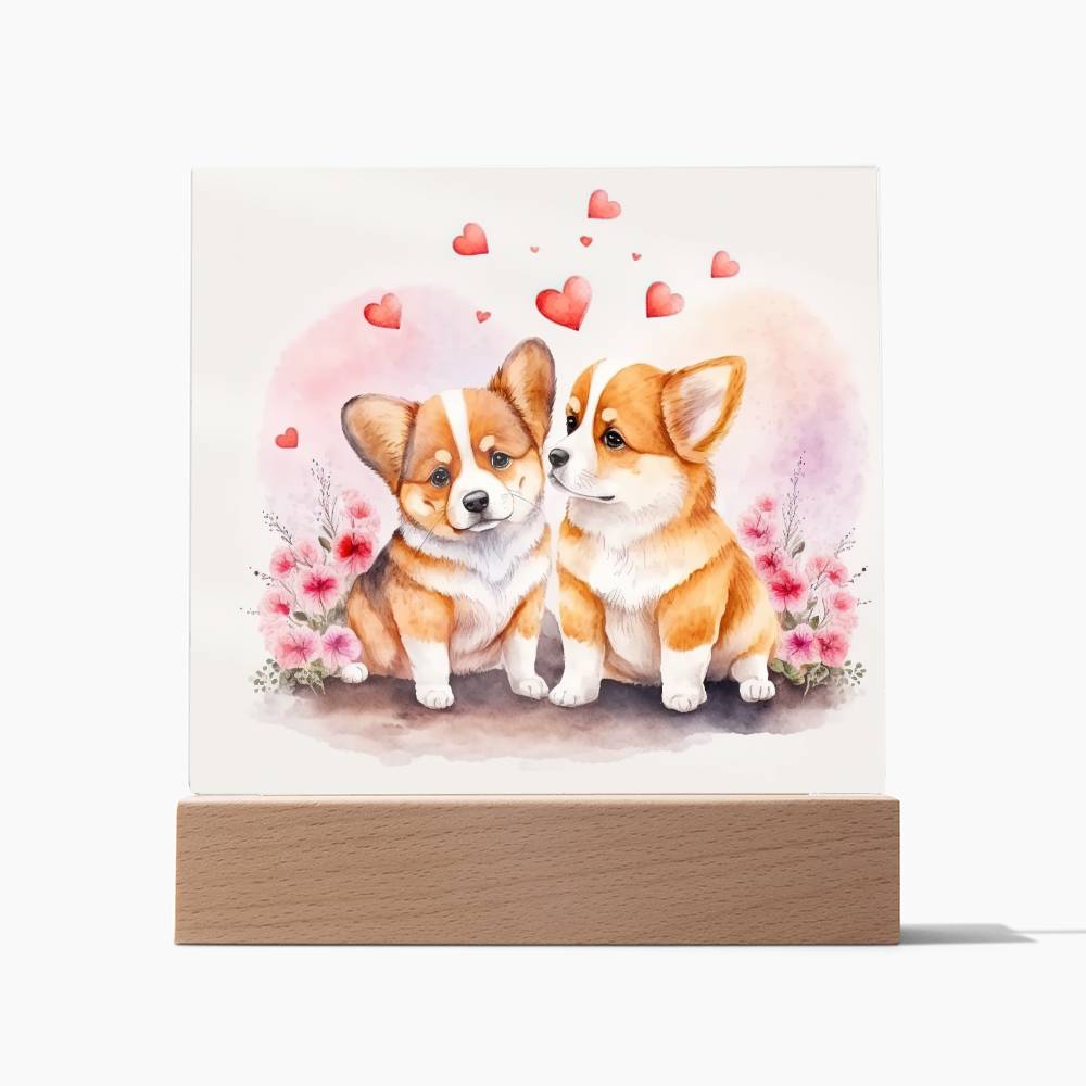 Cute Dogs In Love (Watercolor) 05 - Square Acrylic Plaque