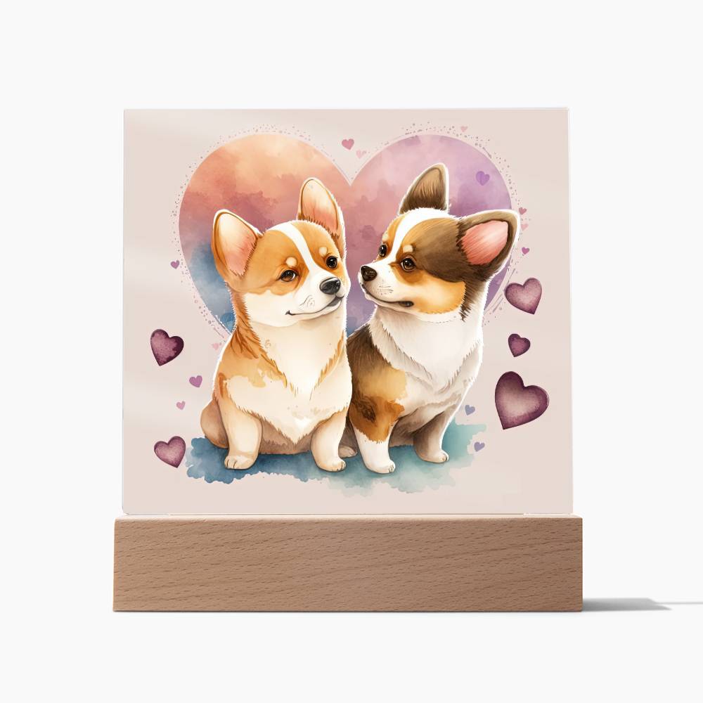 Cute Dogs In Love (Watercolor) 01 - Square Acrylic Plaque