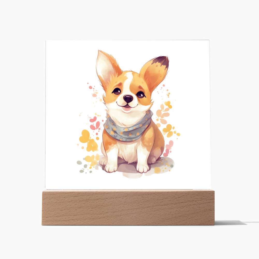 Corgi (Watercolor) 01 - Square Acrylic Plaque
