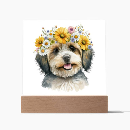 Dog And Spring Flowers (Watercolor) 05 - Square Acrylic Plaque