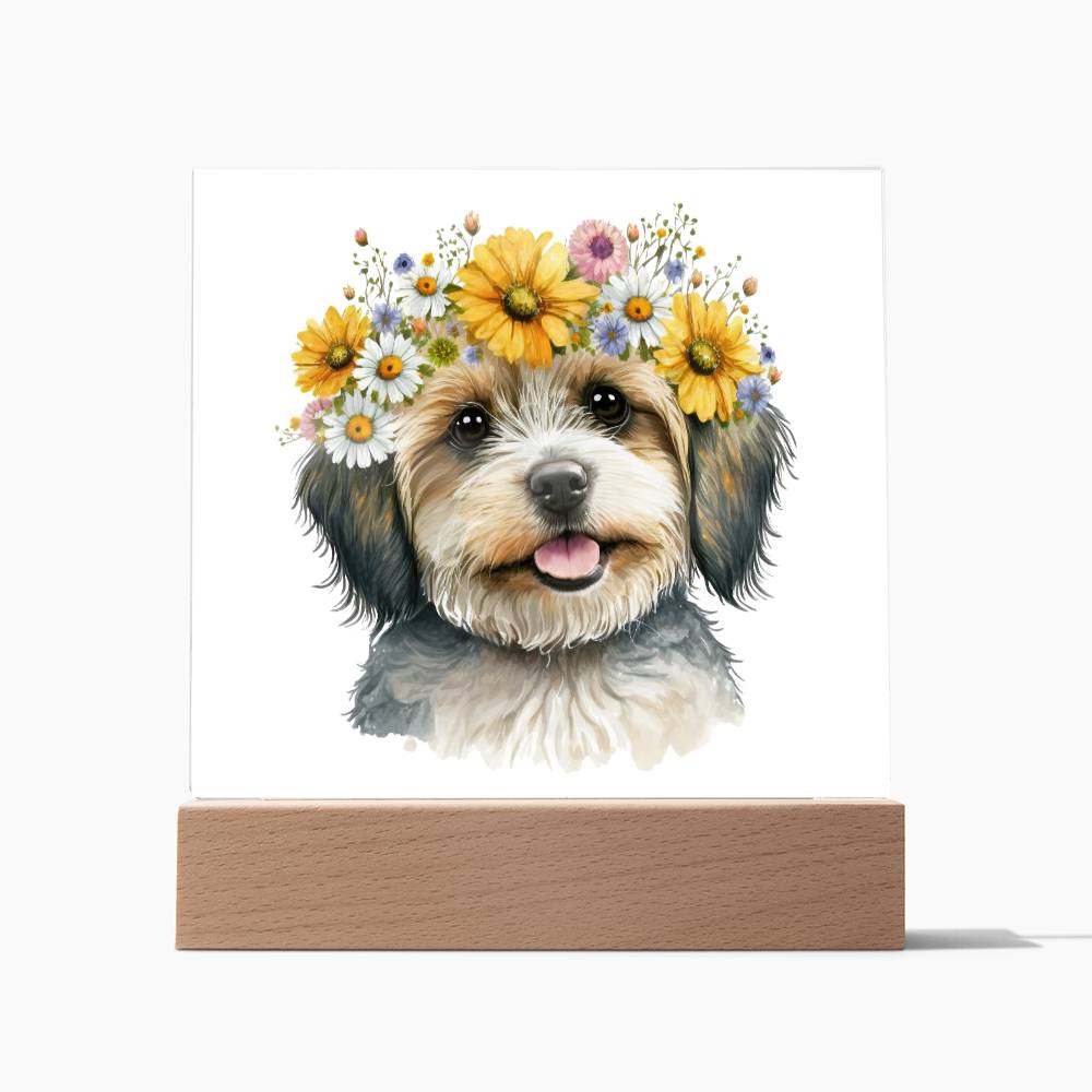 Dog And Spring Flowers (Watercolor) 05 - Square Acrylic Plaque