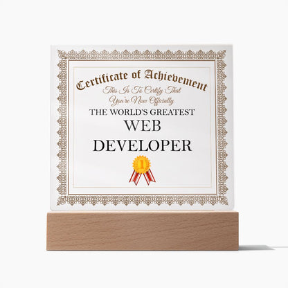 World's Greatest Web Developer - Square Acrylic Plaque