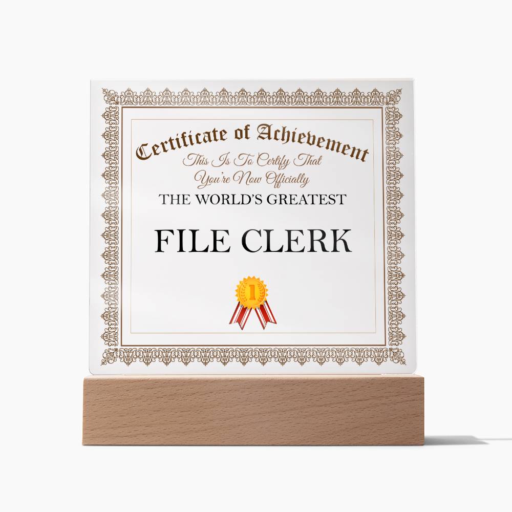 World's Greatest File Clerk - Square Acrylic Plaque