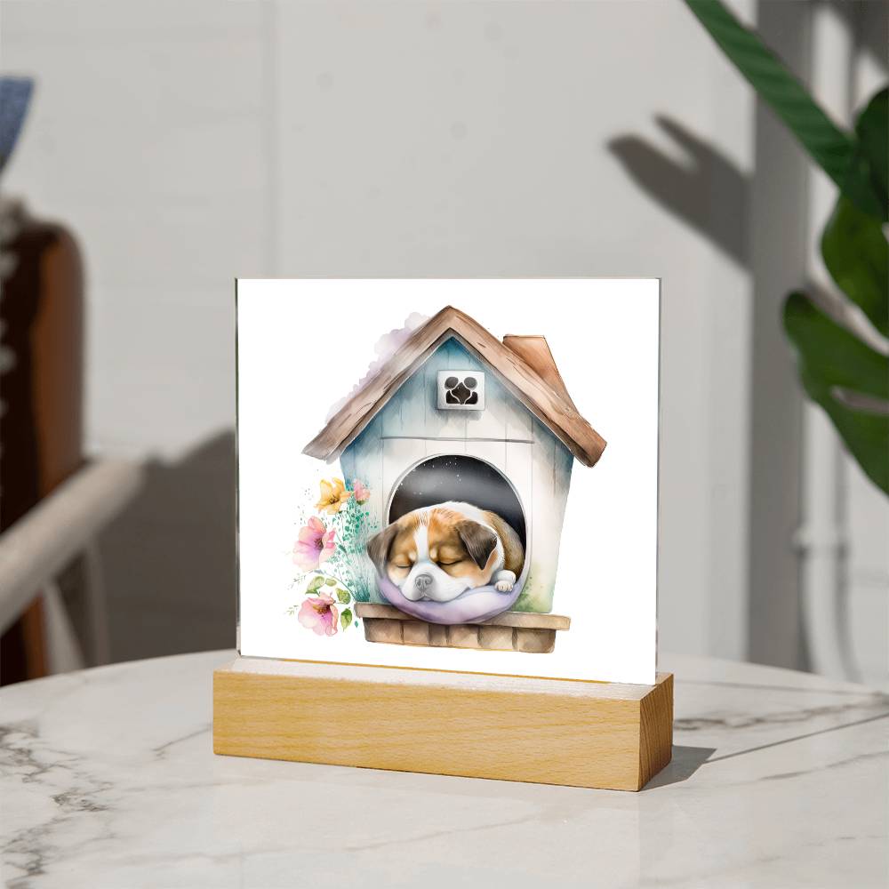 Dog Sleeping (Watercolor) 07 - Square Acrylic Plaque