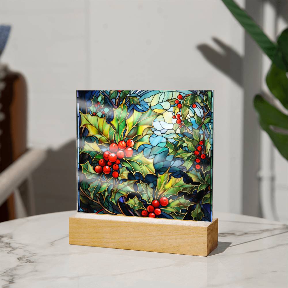 Christmas Stained Glass Design 019 - Square Acrylic Plaque