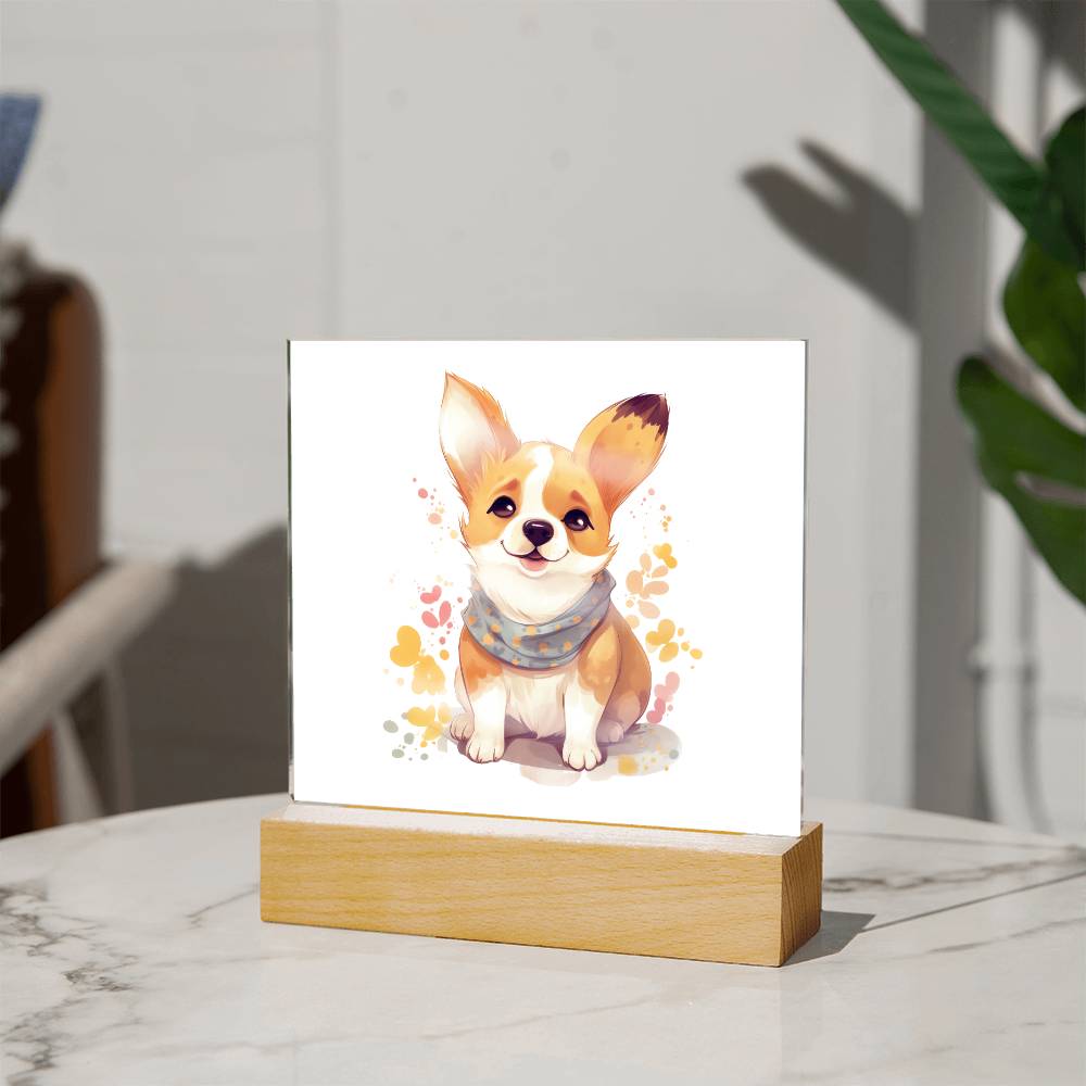 Corgi (Watercolor) 01 - Square Acrylic Plaque