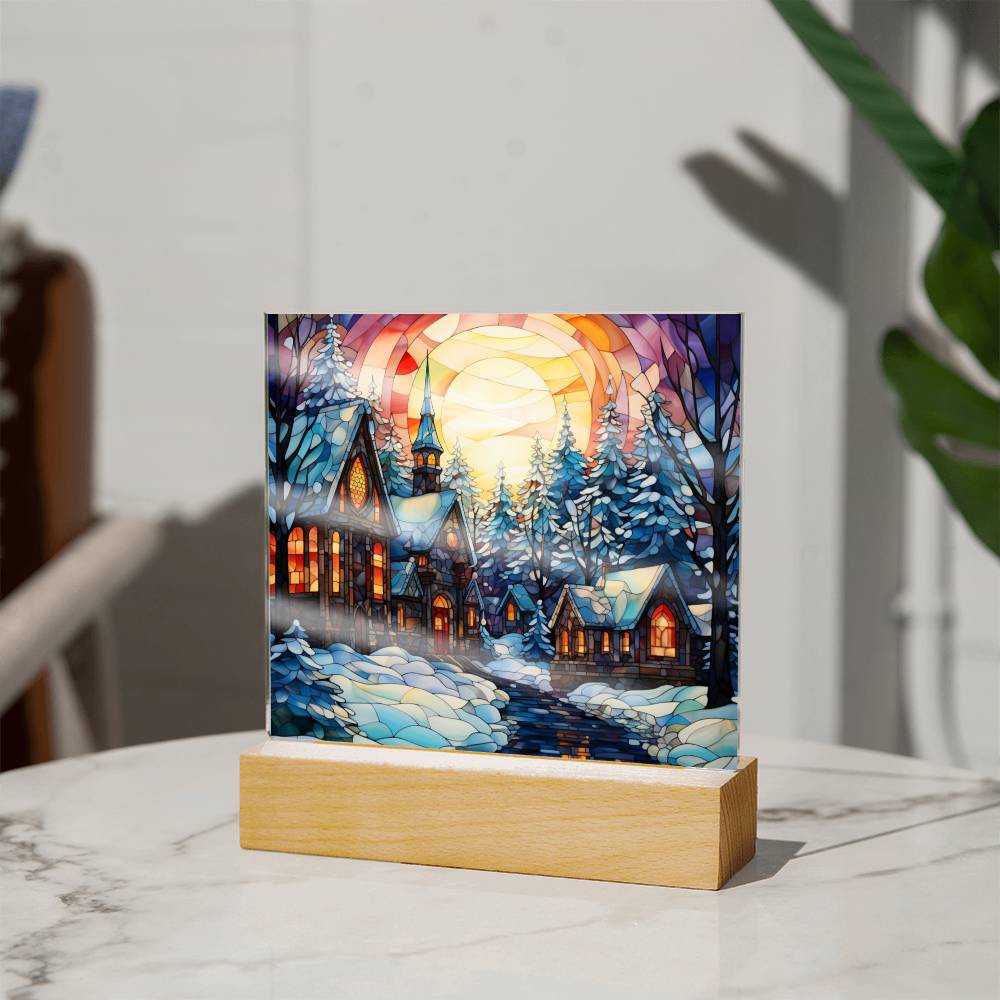 Christmas Stained Glass Design 024 - Square Acrylic Plaque