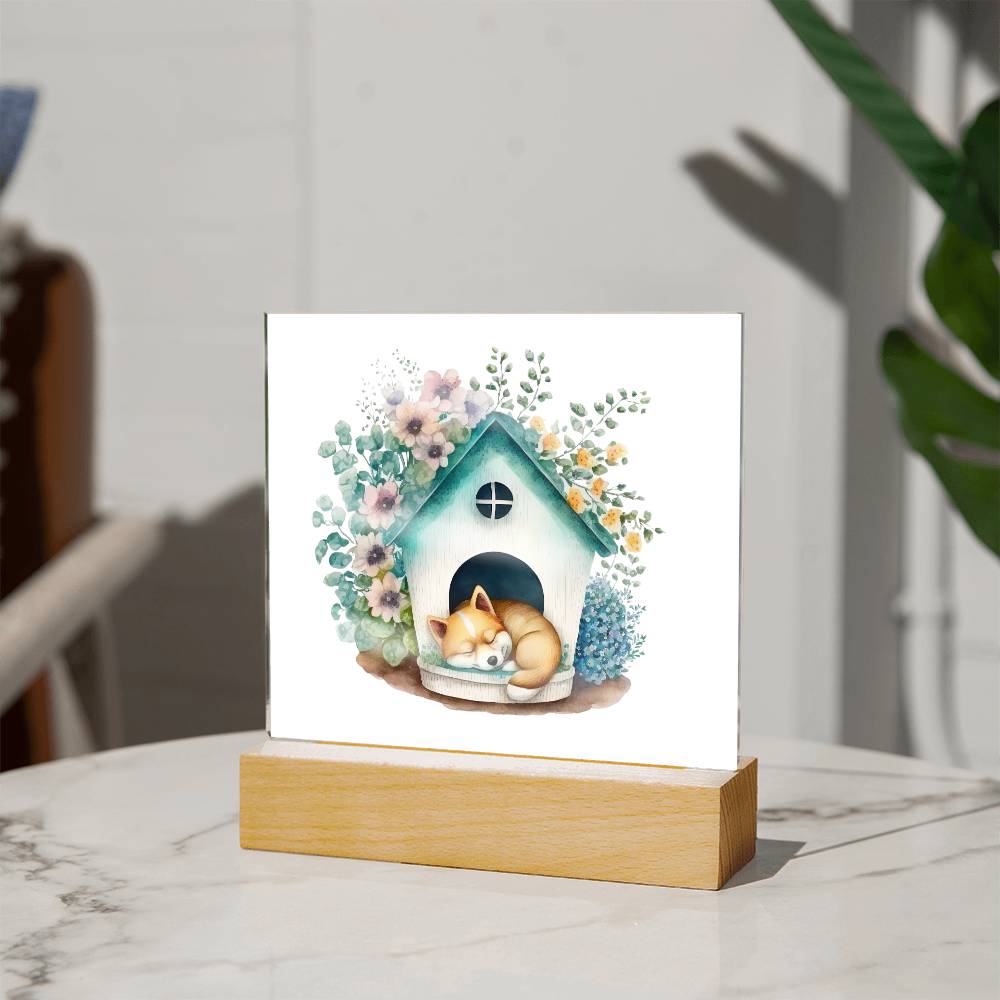 Dog Sleeping (Watercolor) 03 - Square Acrylic Plaque