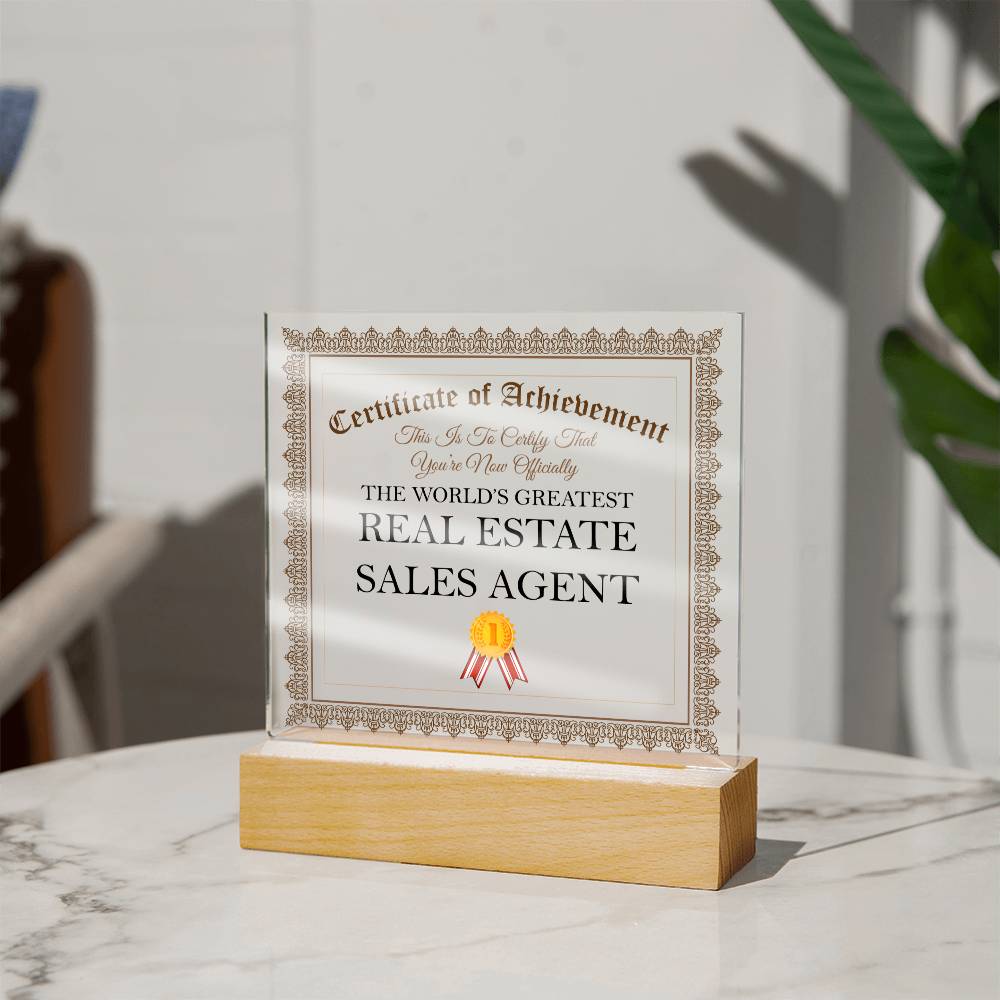 World's Greatest Real Estate Sales Agent - Square Acrylic Plaque