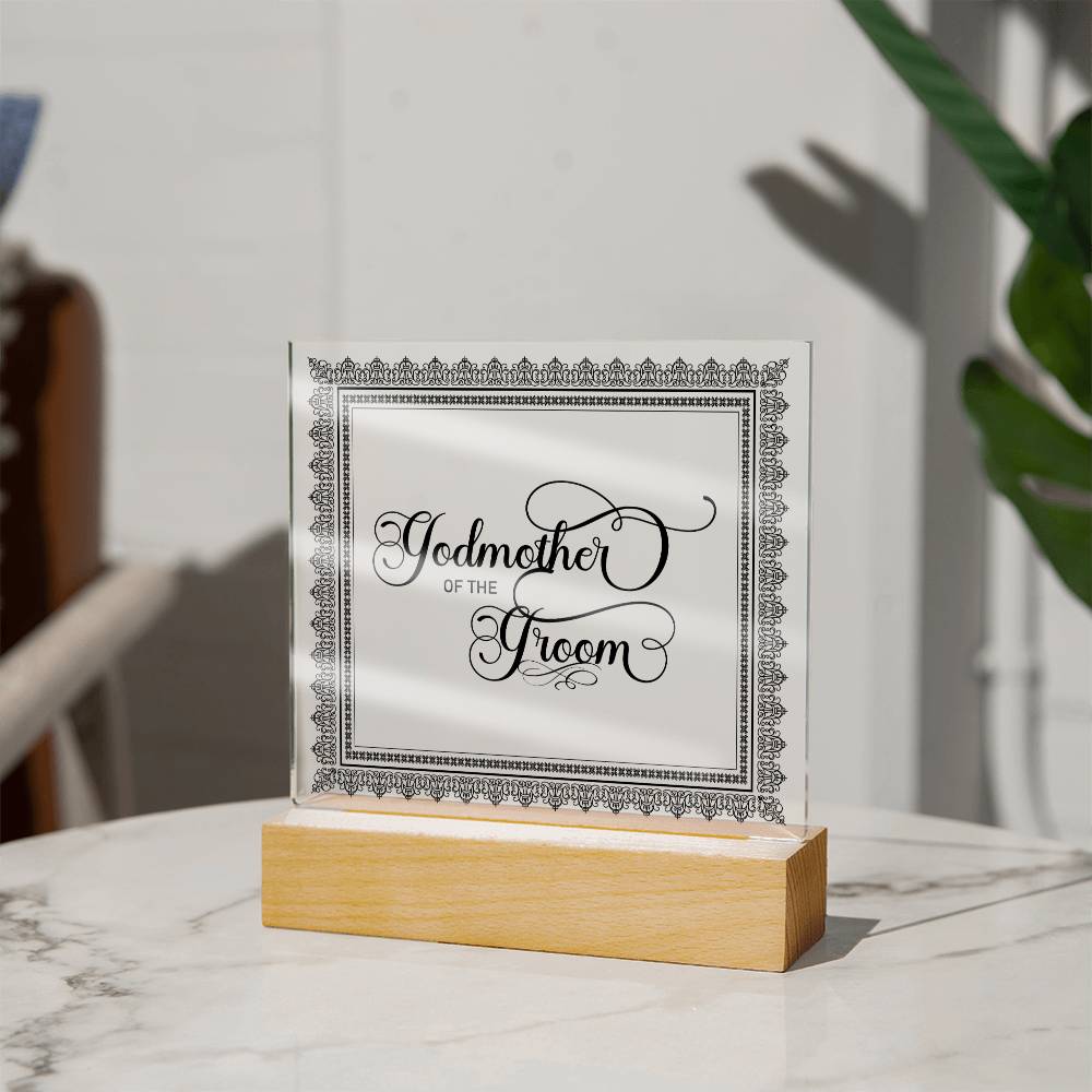 Godmother of the Groom (Black) - Square Acrylic Plaque