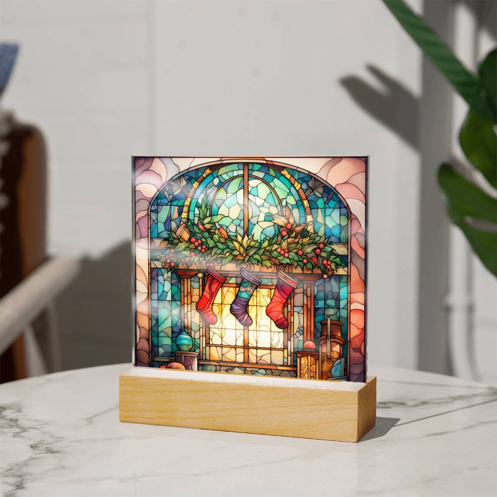 Christmas Stained Glass Design 015 - Square Acrylic Plaque