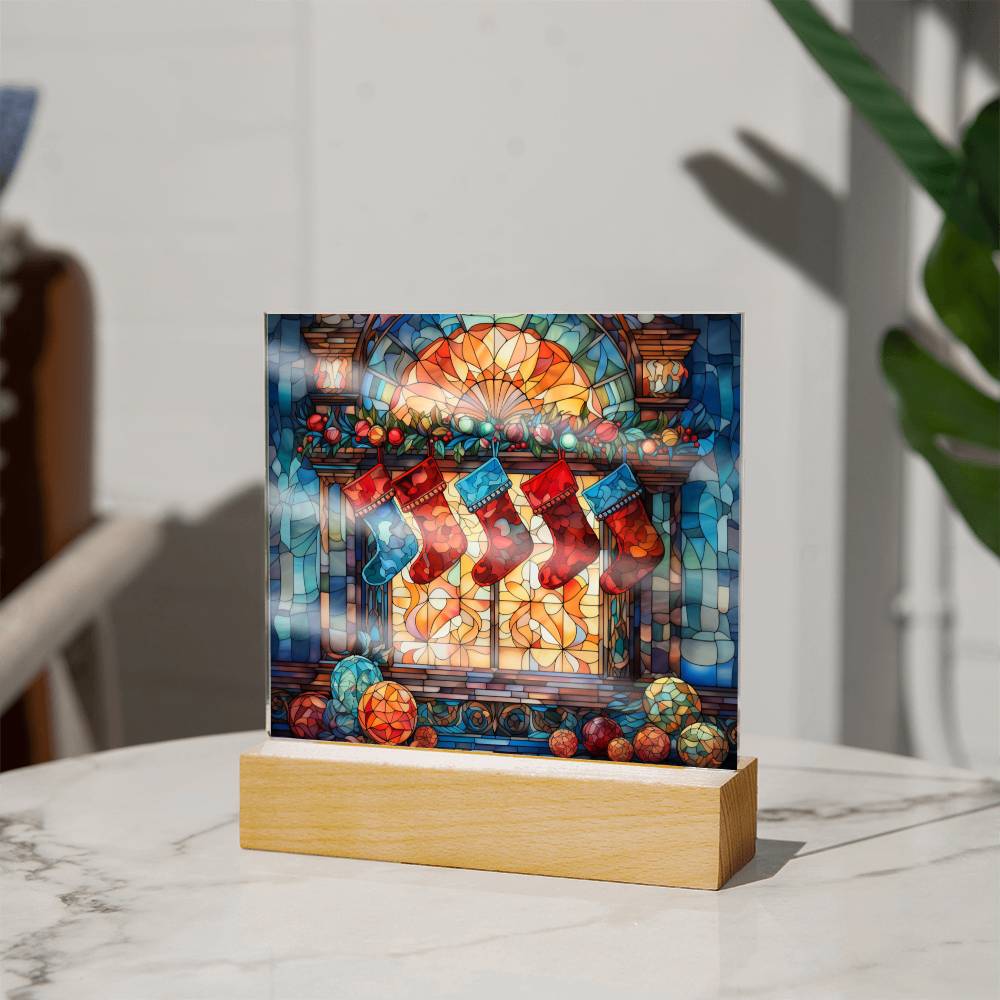 Christmas Stained Glass Design 028 - Square Acrylic Plaque