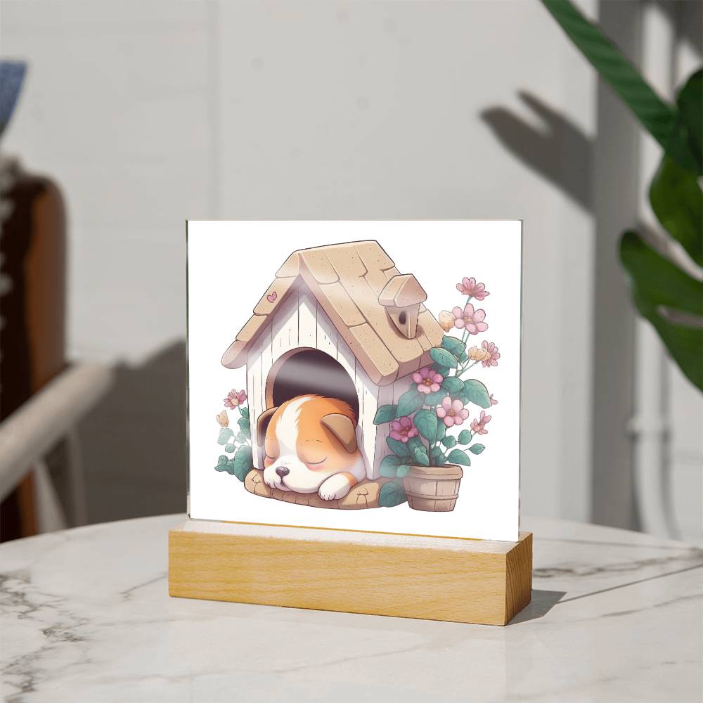 Dog Sleeping (Watercolor) 09 - Square Acrylic Plaque