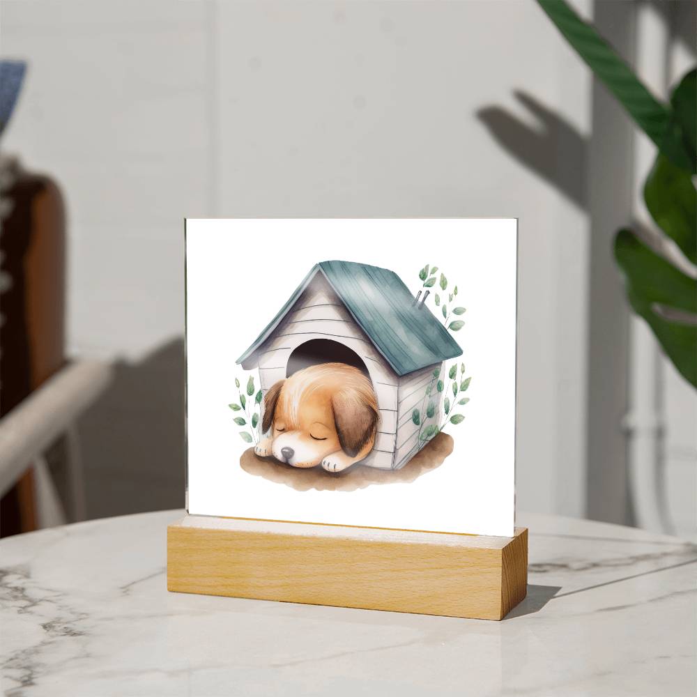 Dog Sleeping (Watercolor) 01 - Square Acrylic Plaque